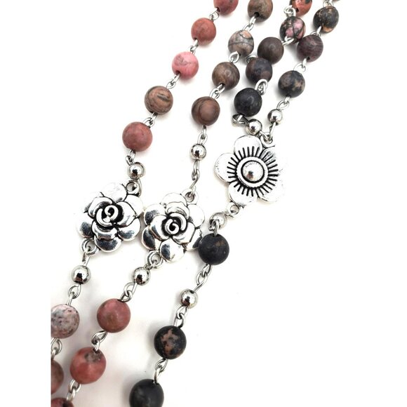 Handmade Rhodonite Santa Muerte Rosary. Holy Death Amulet Talisman Prayer Beads. - Picture 7 of 10